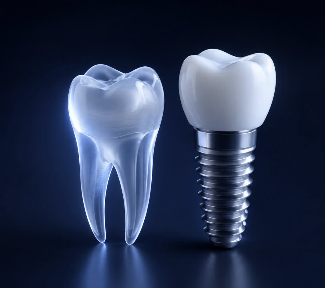 Illustration of a tooth and dental implant